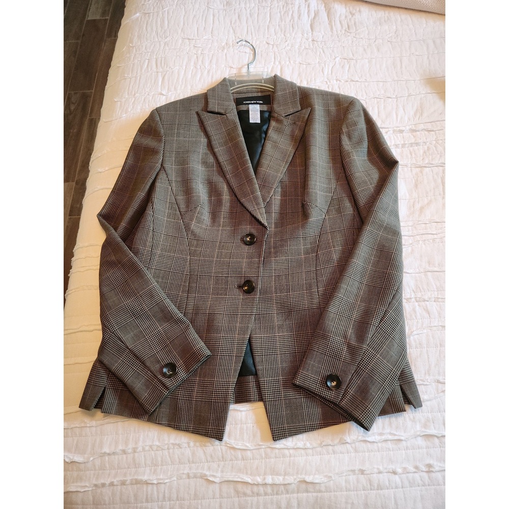 Jones New York‎ Brown/Beige Plaid Stretch Matching Jacket and skirt